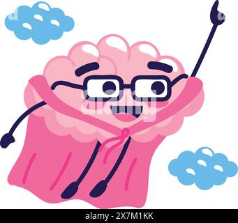 brain super hero with cape Stock Vector