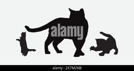 Comprehensive Cats Silhouette Vector Collection of Feline Silhouettes in Various Poses and Styles Stock Vector