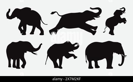 Majestic Elephant Silhouette Vector Collection for Art and Design Projects Stock Vector