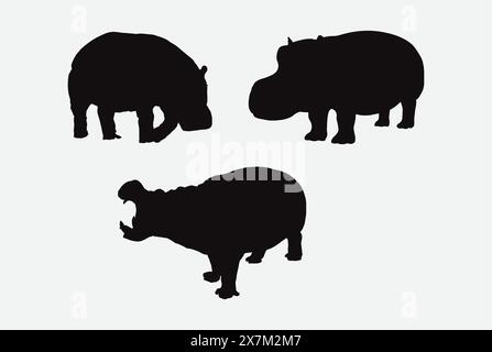 Hippopotamus Silhouette Vector Set of Majestic Wildlife Illustrations Stock Vector