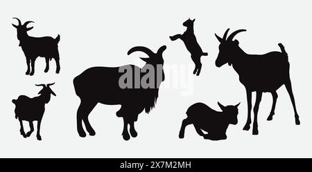 Comprehensive Goats Silhouette Vector Collection Featuring Detailed Farm Animal Designs Stock Vector