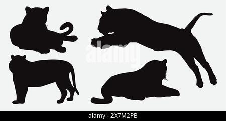 Tiger Silhouette Vector Set Collection for Wildlife Designs and Illustrations Stock Vector