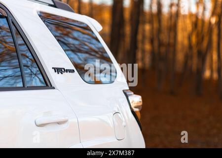 White Toyota 4Runner TRD Pro SUV Outdoors in Autumn Forest Stock Photo ...