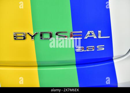 Thailand-March 27,2024: BYD seal Logo electric car Build Your Dream, at 45 Bangkok International Motor Show Stock Photo