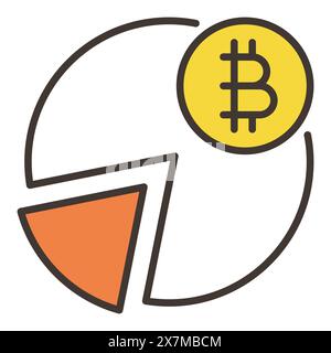 Pie Chart with Bitcoin coin vector Crypto Currency concept colored icon or symbol Stock Vector