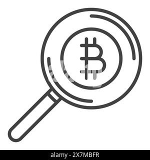 Magnifier with Bitcoin vector Cryptocurrency concept icon or symbol in outline style Stock Vector