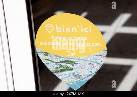 Bordeaux , France -  05 15 2024 : bien ici sign brand and text logo facade french real estate wall display advertising broker office company entrance Stock Photo