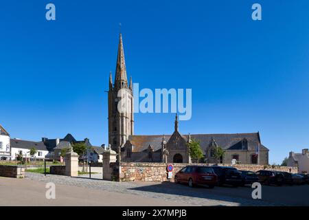 Plougasnou, France - July 17 2021: The Saint-Pierre church is a Catholic church classified as historical monuments in 1914. Stock Photo