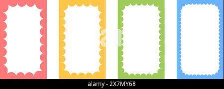 Cloudy wave curve edge frame. Wavy scalloped rectangle borders set. Doodle drawn rectangle picture frame. Empty text box. Funky zigzag design element Stock Vector