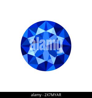 Round brilliant cut blue sapphire top view. Vector illustration isolated on white background Stock Vector