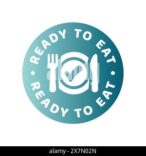 Ready to eat vector label. Food and meal colorful sticker. Stock Vector