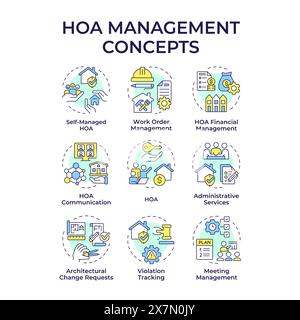HOA management multi color concept icons Stock Vector