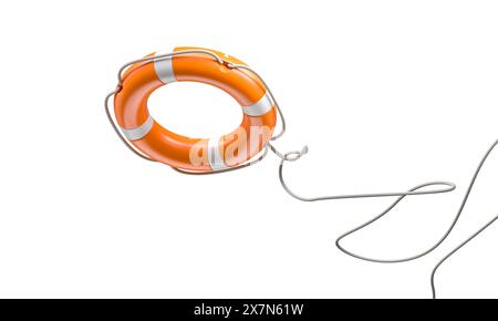 orange lifebuoy rope  safety  rescue isolated white background Stock Photo