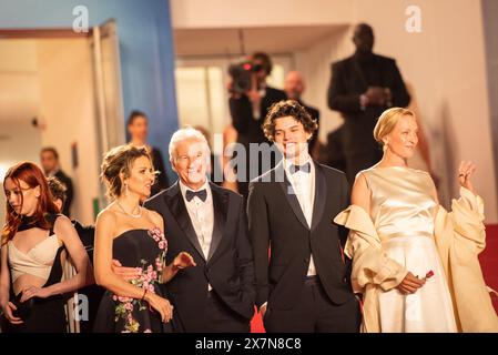 (L-R) Richard Gere, Allejandra Silva, Homer James Jigme Gere and Uma Thurman attend the 'Oh, Canada' Red Carpet at the 77th annual Cannes Film Festival at Palais des Festivals. Stock Photo