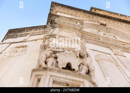 Spectacular architectural details on a Cathedral of Sain James in historical old part of Sibenik town, Dalmatia, Croatia Stock Photo