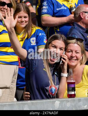 St Helens, UK. 19th May, 2024. Warrington Wolves fans during the Betfred Challenge Cup Semi-Final match Huddersfield Giants vs Warrington Wolves at Totally Wicked Stadium, St Helens, United Kingdom, 19th May 2024 (Photo by Steve Flynn/News Images) in St Helens, United Kingdom on 5/19/2024. (Photo by Steve Flynn/News Images/Sipa USA) Credit: Sipa USA/Alamy Live News Stock Photo