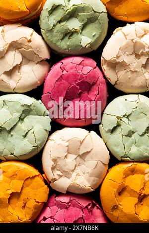 Closeup of multi coloured cracked macarons Stock Photo
