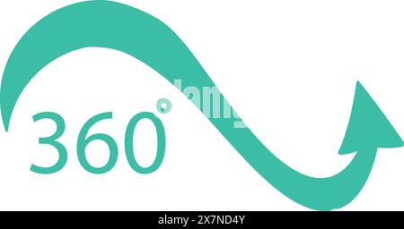 Graphic of a turquoise arrow circling back 360 degrees, symbolizing continuity and cycles Stock Vector