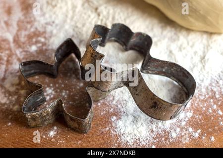 dough on the table with dough tools. forms for squeezing the dough Stock Photo