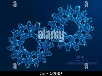 Abstract isolated blue image of a gear. Polygonal illustration looks like stars in the blask night sky in spase or flying glass shards. Digital design Stock Vector