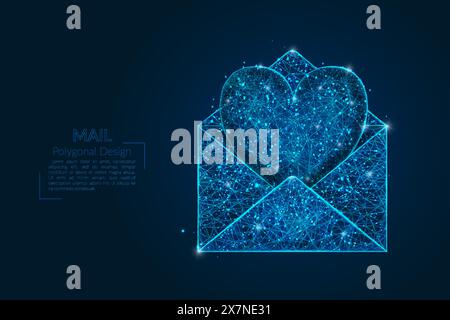 Abstract isolated image of a letter, mail or message with heart. Polygonal illustration looks like stars in the blask night sky in spase or flying Stock Vector