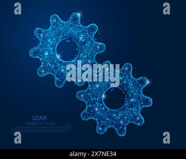 Abstract isolated blue image of a gear. Polygonal illustration looks like stars in the blask night sky in spase or flying glass shards. Digital design Stock Vector