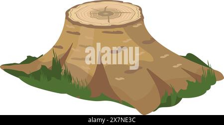 Vector graphic of a tree stump in a stylized cartoon form, isolated on a white background Stock Vector