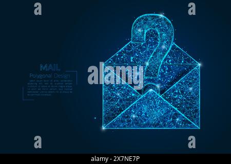 Abstract isolated image of a letter, mail or message with a question mark. Polygonal illustration looks like stars in the blask night sky in spase or Stock Vector