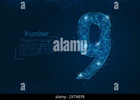 Abstract isolated blue image of a number nine. Polygonal illustration looks like stars in the blask night sky in spase or flying glass shards. Digital Stock Vector