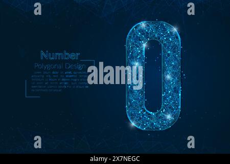 Abstract isolated blue image of a number zero. Polygonal illustration looks like stars in the blask night sky in spase or flying glass shards. Digital Stock Vector