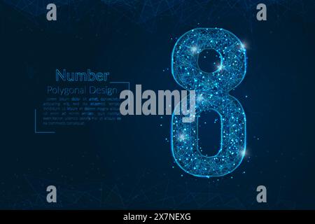 Abstract isolated blue image of a number eight. Polygonal illustration looks like stars in the blask night sky in spase or flying glass shards Stock Vector