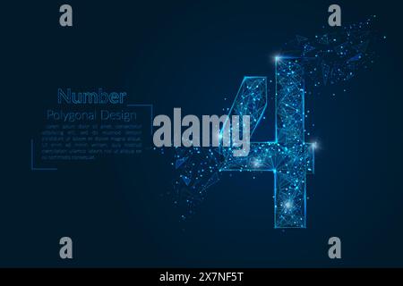 Abstract isolated blue image of a number four. Polygonal illustration looks like stars in the blask night sky in spase or flying glass shards. Digital Stock Vector
