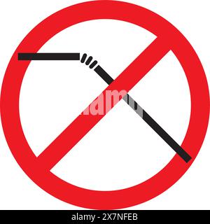 No plastic straws sign. Stop using plastic straws concept. Save the earth and good environment concept Stock Vector