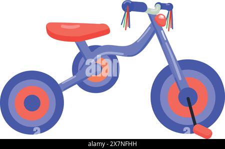 Digital illustration of a blue and red tricycle with playful streamers Stock Vector