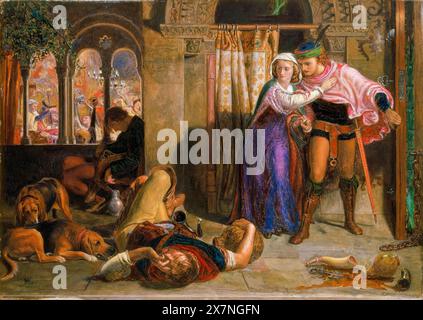 William Holman Hunt, The flight of Madeline and Porphyro during the drunkenness attending the revelry (The Eve of St Agnes), painting in oil on panel, 1847-1857 Stock Photo