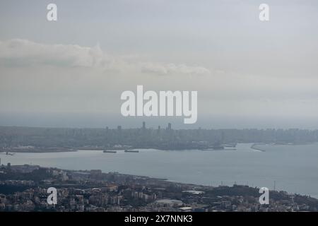 View from the village of Harissa to Beirut and neighboring coastal cities in Lebanon Stock Photo