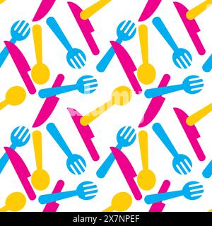 Pattern of Knife, Fork and Spoon with fun color combination Stock Vector