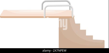 Flat design of a classic wooden diving board with steps over a white background Stock Vector