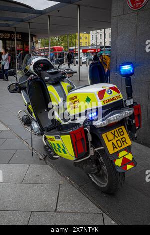 London Ambulance Service Motorcycle Motorbike parked at Kings Cross Station London, no rider Stock Photo