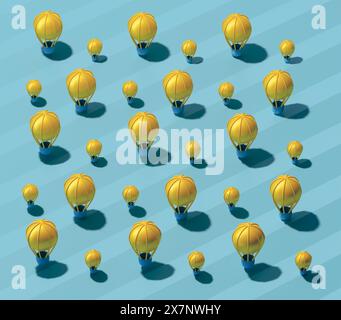 Balloons on stripped 3d pattern background Stock Photo