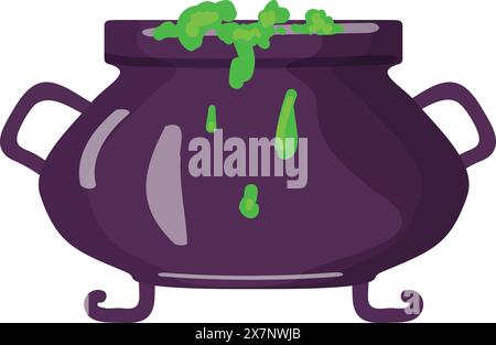 Cartoon witch's cauldron with bubbling green potion Stock Vector