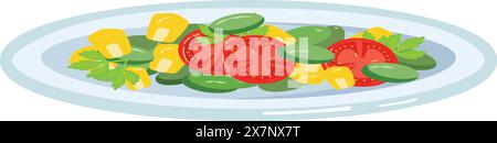 Fresh vegetable salad on plate illustration Stock Vector