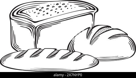 Loaf with round bread. Bakery goods wheat and rye. Vector graphics ...
