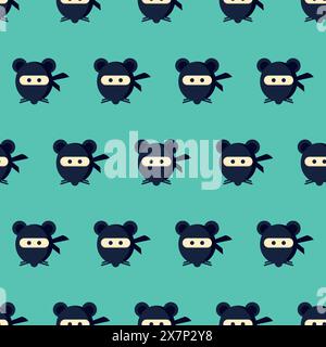 Ninja Mouse Seamless pattern. animal vector Stock Vector