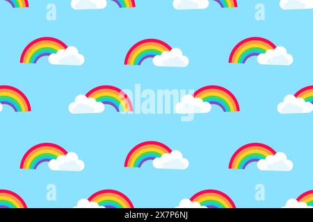 Rainbows: Seamless Pattern. Vector illustration. Ideal for use in textiles, wallpapers, gift wrap, and digital designs. Stock Vector