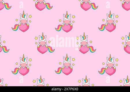 Cute Cartoon Unicorn Pattern. Ideal for use in children's products, stationery, apparel, and digital designs. Stock Vector
