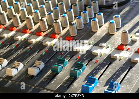 Mixing console for controlling the volume, frequencies of musical ...
