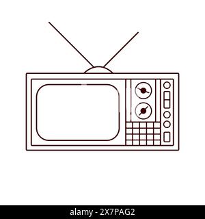 Vintage TV symbol in outline style. Web sing for design. Vector illustration isolated on a white background. Stock Vector