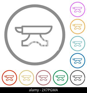 Anvil outline flat color icons in round outlines on white background Stock Vector