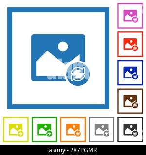 Image refresh alternate flat color icons in square frames on white background Stock Vector